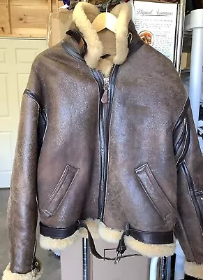 SCHOTT Flight Jacket Men RAF TYPE Brown Leather Sherpa USA Mouton Sheep Skin • $395