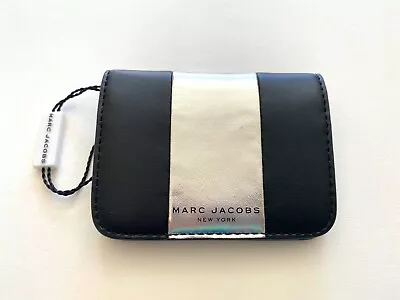 Marc Jacobs Black & Silver Leather Mens Designer Bifold Snap Card Wallet - Nwt • $248