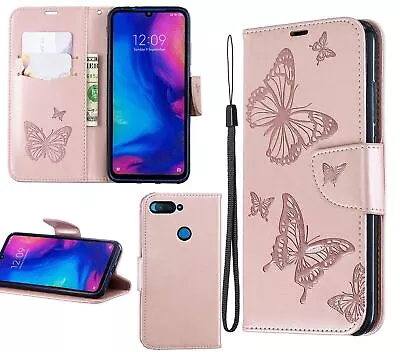 Xiaomi Mi 8 Lite Wallet Case Embossed Pu Leather Twin Butterfly • $7.50