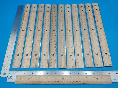 Lot Of 12 Vintage Wooden 12  Rulers W/metal Straight Edge. Berol #317 USA #Z721 • $17.50