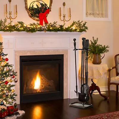 $49.59 • Buy 5 PCS Fireplace Tools Set Heavy-Duty Steel Accessories With Poker Shovel & Tong