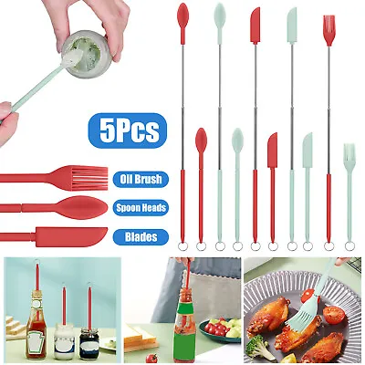 5PCS Mini Silicone Telescopic Spatula Jars Scraper Brushes For Home Kitchen Gift • $8.98