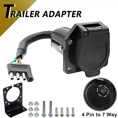 4 Pin To 7 Way Round RV Blade Trailer Tow Adapter Light Wiring Connector Bracket • $9.15