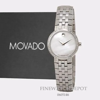 Authentic Movado Women's Faceto Mother Of Pearl Dial Diamond Watch 0605146 • $2295