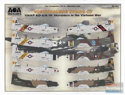 AOA32017 1:32 AOA Decals - Vietnamese Spads Part 1: VNAF AD-6/A-1H Skyraiders • $26.99