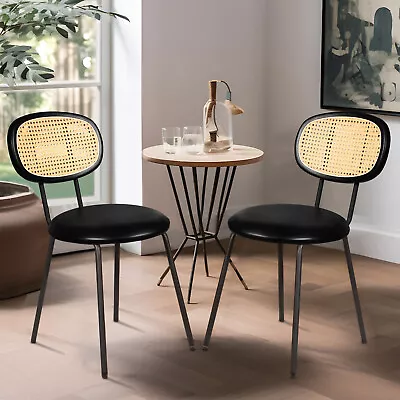 Mid-century Modern Dining Chairs 2 Pcs Rattan Bedroon Room Kitchen Chairs Black • $89.98