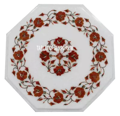 12  White Marble Mosaic Coffee Table Top Carnelian Inlay Floral Garden Decor • $297.54