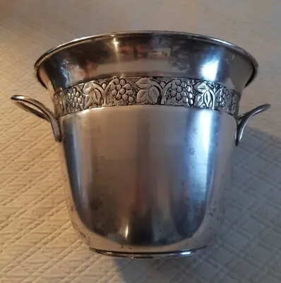 Vintg Ice Bucket Pottery Barn Silver Metal Champagne Wine Chiller Handles Emboss • $29