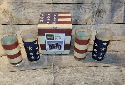 New VTG Sakura Warren Kimble Colonial American Flag Highball Glasses 4 Set  • $43.99