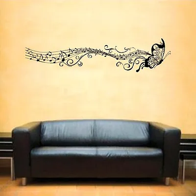 Butterfly & Music Notes Vinyl Sticker Wall Art Bedroom Decal Left Hand • £19.94