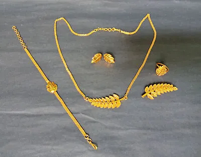 22K Gold Plated Indian 10'' Long Necklace Earrings Finger Ring Set JaR515 • £35.53