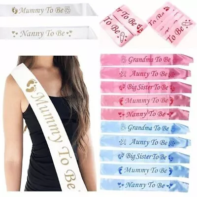 BABY SHOWER SASH MUM TO BE Baby Boy Girl Party Sash White Blue Or Pink UK • £2.49