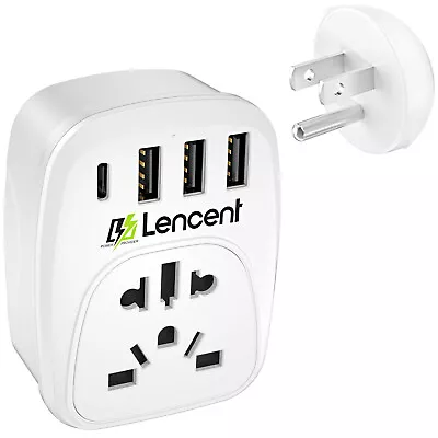 LENCENT World To US Travel Plug Adapter W/ 4 USB For UK To USA Canada Mexico • £13.99