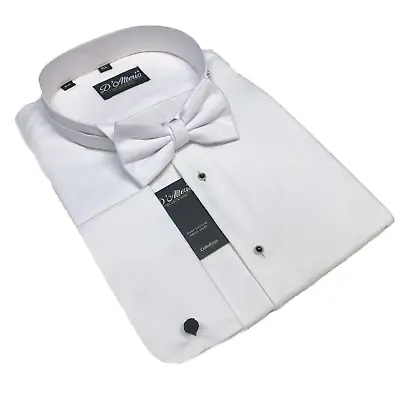 Wing Collar Shirt Marcella White Tie Cotton Formal Evening Wear + White Bow Tie • £49.99