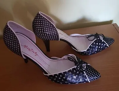 Miss Sixty 60 Black White Polka Dot Patent Leather Bow Court Shoes Size 41 • £29.99