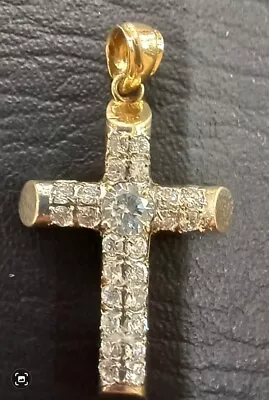 9ct Yellow Gold Cross Pendant Encrusted With Cubic Zirconia Hallmarked 4cm Long  • £250