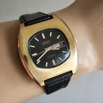 Vintage GRUEN Men's Automatic Watch Day/date Cal.790CD 17Jewels Swiss 1970s • $185