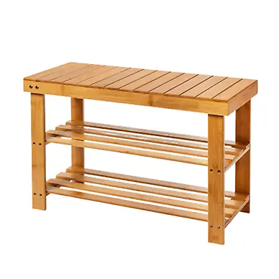 £23.99 • Buy Wooden Style 3 Tier Shoe Storage Rack Stool 100% Natural Bamboo With Bench Shelf