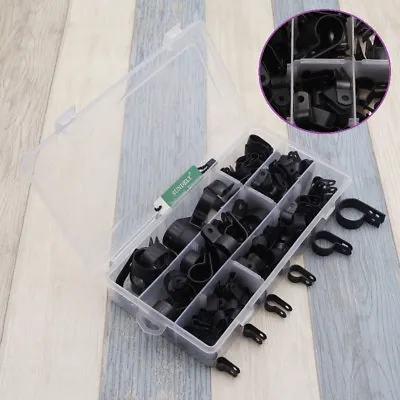 £16.60 • Buy 200Pcs Set Black Nylon Plastic P Clips Fasteners Assorted Box For Cable Conduit