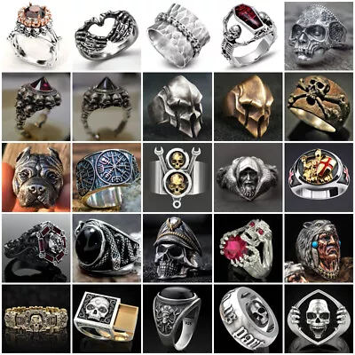 Heavy Stainless Steel Gothic Punk Biker Rings Fashion Mens Skull Jewelry Sz 6-13 • $3.01