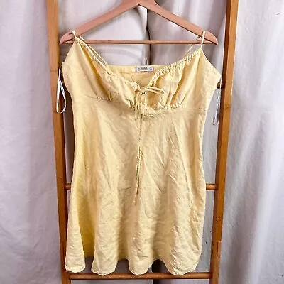 Ghanda Mini Sleeveless Dress Womens Medium Yellow Linen & Viscose Blend • $16.95