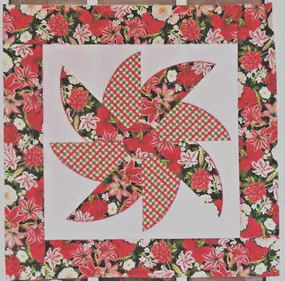Scrappy Whirligig Red Green Floral Plaid Mini Quilt Top Only Appx 22 In.sq #2111 • $16.99