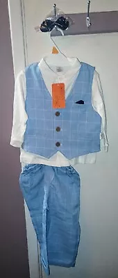Toddler/ Baby Boy 4 Pieces Costume/ Suit Blue With White Age 18-24m Gentleman  • £10