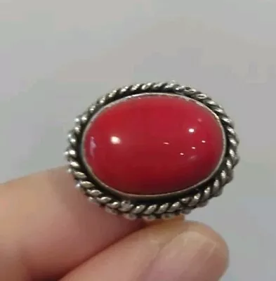 Red Gemstone German Silver Ring  Vintage Southwest Jelly Belly 10 Carnelian?  • $35.99