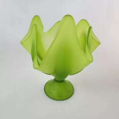 Vintage Viking Green Satin Frosted Glass Vase/Dish- 1436 • $35