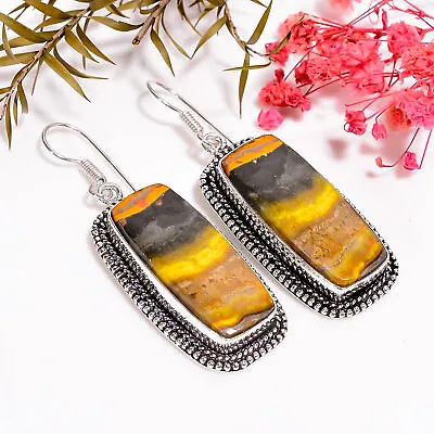 Bumble Bee Jasper Stone Vintage Handmade 925 Sterling Silver Earrings 2  BL_5205 • $17.99