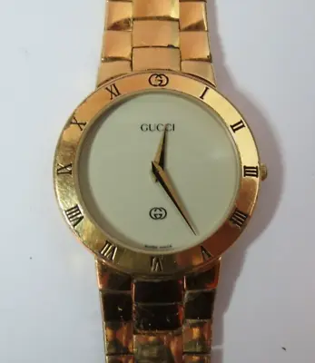 Vintage Men's Swiss Authentic 3300m Gucci Quartz Wristwatch Gold Plated Runs… • $189