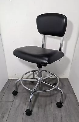 Vintage Black Vinyl Industrial Chrome Adjustable Swivel Lab Work Exam Chair • $202.50