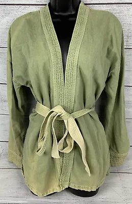 £46.35 • Buy Zara Woman BLEACHED! Green Denim Jean Kimono Top With Belt Medium Cotton Linen