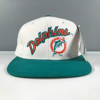 Vintage Miami Dolphins Fitted Hat Size 6 3/4 White Teal Green Logo Orange Script • $39.99