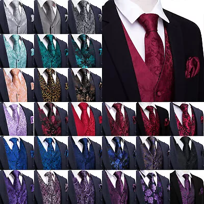 Men's Solid Satin Tuxedo Vest Tie And Hankie. Formal Dress Wedding Prom • $22.99