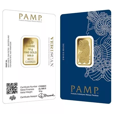 10 Gram Gold Bar PAMP Suisse Lady Fortuna Veriscan .9999 Fine (In Assay) • $813.51