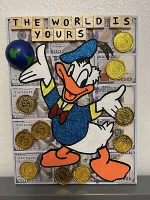 11x19 Donald Duck Money Glitter Painting Stretched Canvas Wall Art • $35