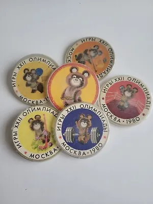 Vintage Olympic Pin Badge Misha Bear Olymp Games Moscow 1980  USSR Soviet. 6 Pcs • $25