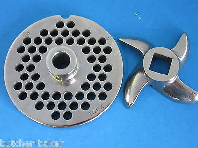 #22 X 1/4  W/ HUB S/S Meat Grinder Plate & KNIFE For MTN Electric Grinders • $44.75