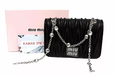 MIUMIU Handbag Shoulder Bag Logo Matelasse Leather Black Women's Cute FROM JAPAN • $250