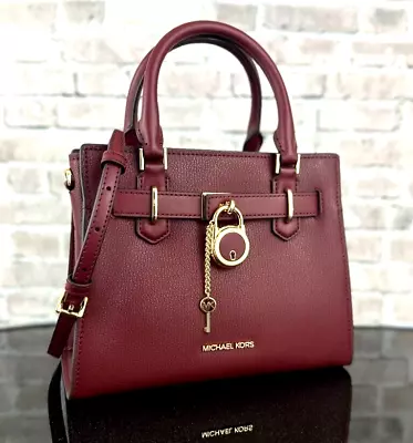 MICHAEL KORS HAMILTON SMALL LEATHER SATCHEL CROSSBODY SHOULDER BAG $498 Cherry • $99