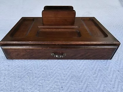 Vintage Wood Desk Organizer Caddy Drawer Letter Pen Holder • $41