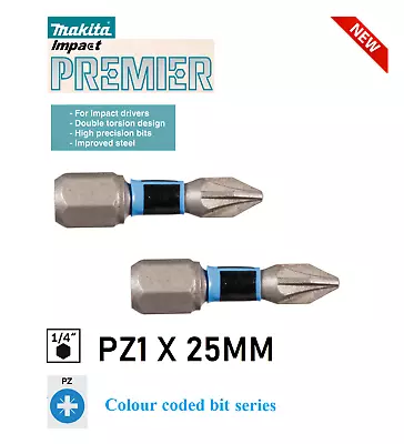 Makita Impact Premier Bits Impact Drill Driver Pozi Screwdriver Bits PZ1 X 25MM • £5.65