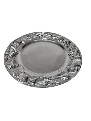 Vintage 90s Mariposa Silver 3D Sea Shell Serving Plate Sandcast Aluminum • $49.99