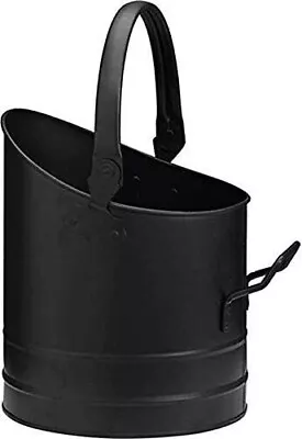 Coal Hod Scuttle Round Fireside Black Bucket Fireplace Log Wood Ash Fuel Storage • £14.90