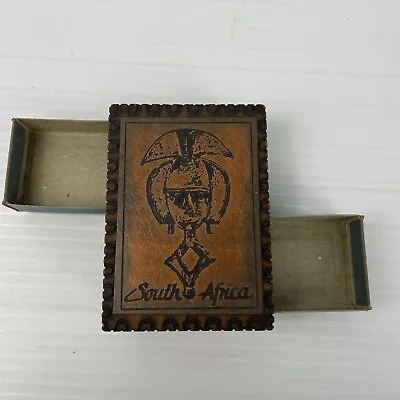 Match Box Holder South Africa Timber Flint Sides Used Condition Vintage • $15