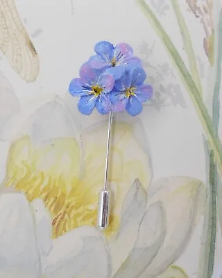 FORGET-ME-NOT STICK PIN Blue Flower Friendship Brooch Masonic Pin HAND PAINTED • $11.18