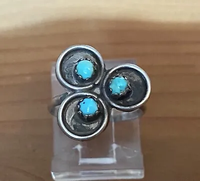 Native American Zuni Snake Eye Turquoise Shadow Box Sterling Silver Ring Sz 3.25 • $25