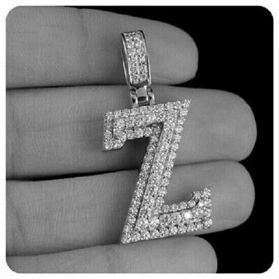 $182.50 • Buy 2.20Ct Round Cut Moissanite  Z'' Initial Letter Pendant 14K White Gold Plated