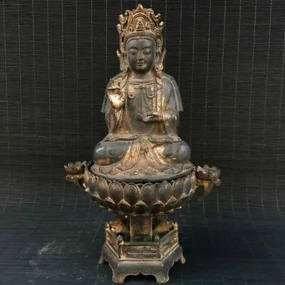 10  China Old Antique Bronze Gilt Handmade Yellow Jambhala Buddha Statue. • $169.20